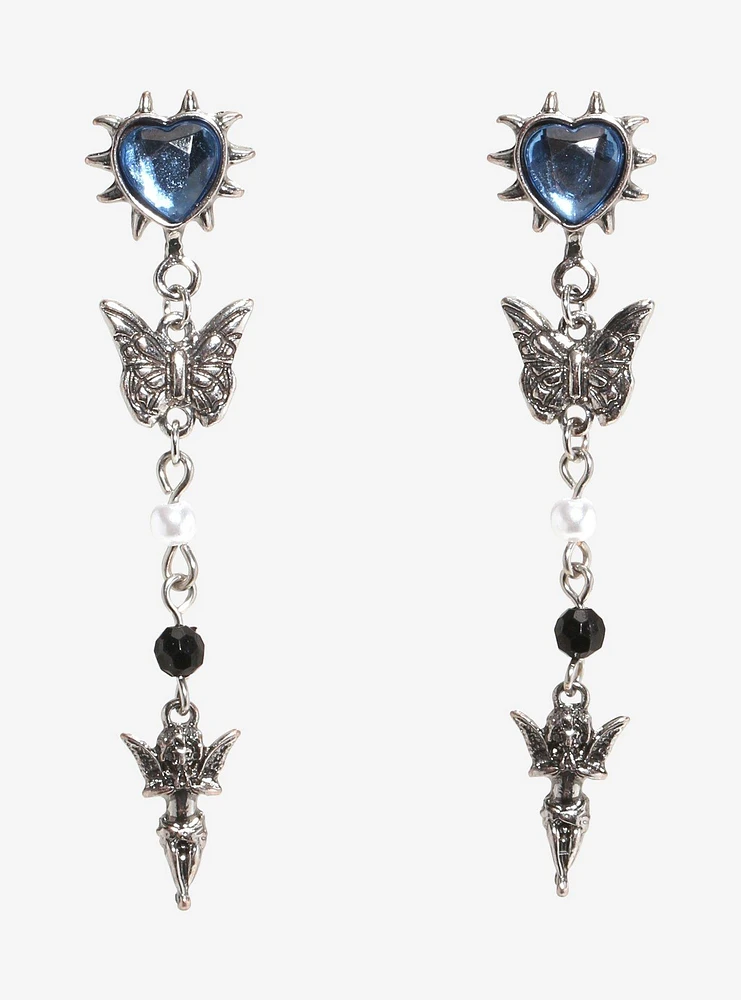 Social Collision Blue Heart Cherub Earrings