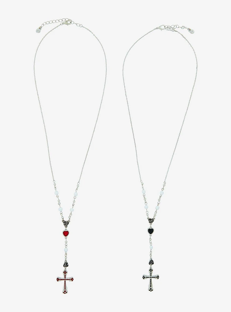 Social Collision Cross Heart Rosary Best Friend Necklace Set