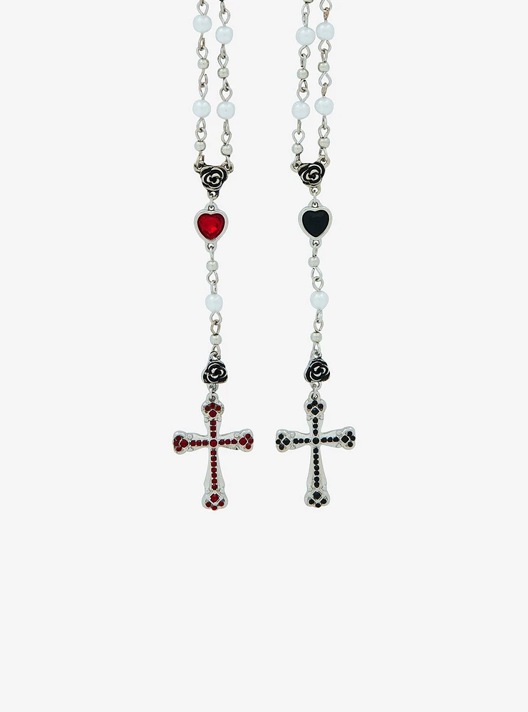 Social Collision Cross Heart Rosary Best Friend Necklace Set