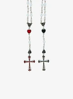 Social Collision Cross Heart Rosary Best Friend Necklace Set