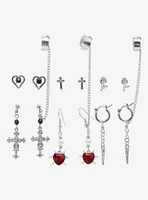 Social Collision Heart Spike Cross Cuff Earring Set