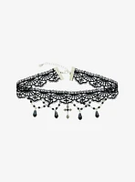 Cosmic Aura Cross Gem Black Lace Choker