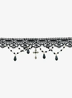 Cosmic Aura Cross Gem Black Lace Choker