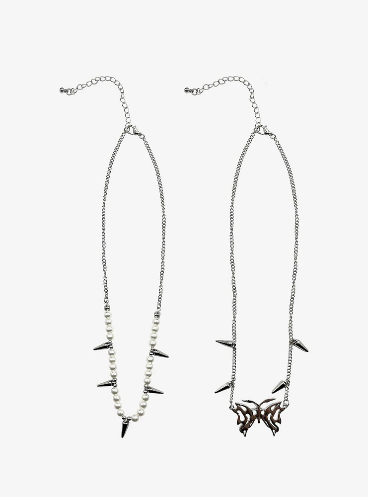 Social Collision Butterfly Spike Pearl Necklace Set