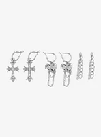 Social Collision Cross Heart Chain Bling Drop Earring Set