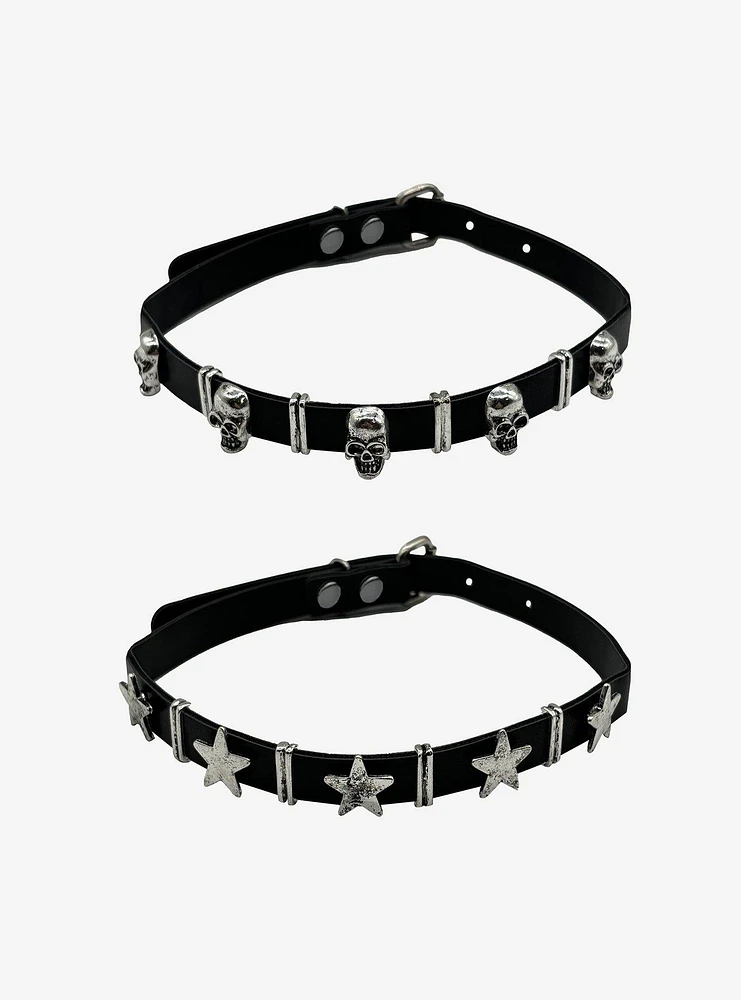 Social Collision Skull & Star Faux Leather Choker Set