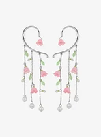 Thorn & Fable Pink Flower Pearl Cuff Earring Set