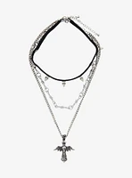 Social Collision Winged Skull Cross Necklace Set