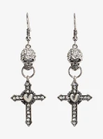 Social Collision Rhinestone Skull & Cross Drop Earrings