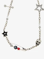 Social Collision Bling Star Skull Charm Necklace