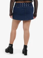 Social Collision Dark Denim Double Belt Mini Skirt