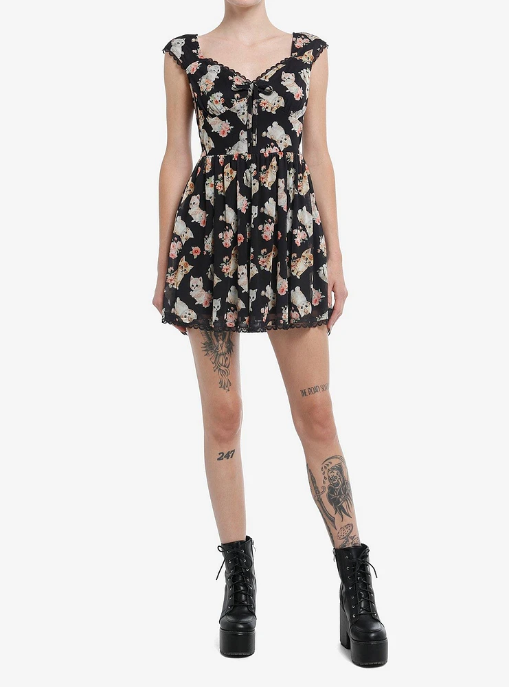 Sweet Society Kitten Roses Lace Mesh Dress