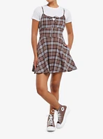 Thorn & Fable Brown Grey Plaid Twofer Dress