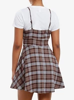 Thorn & Fable Brown Grey Plaid Twofer Dress