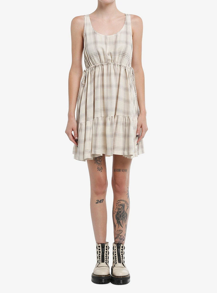 Thorn & Fable Cream Brown Plaid Tank Dress