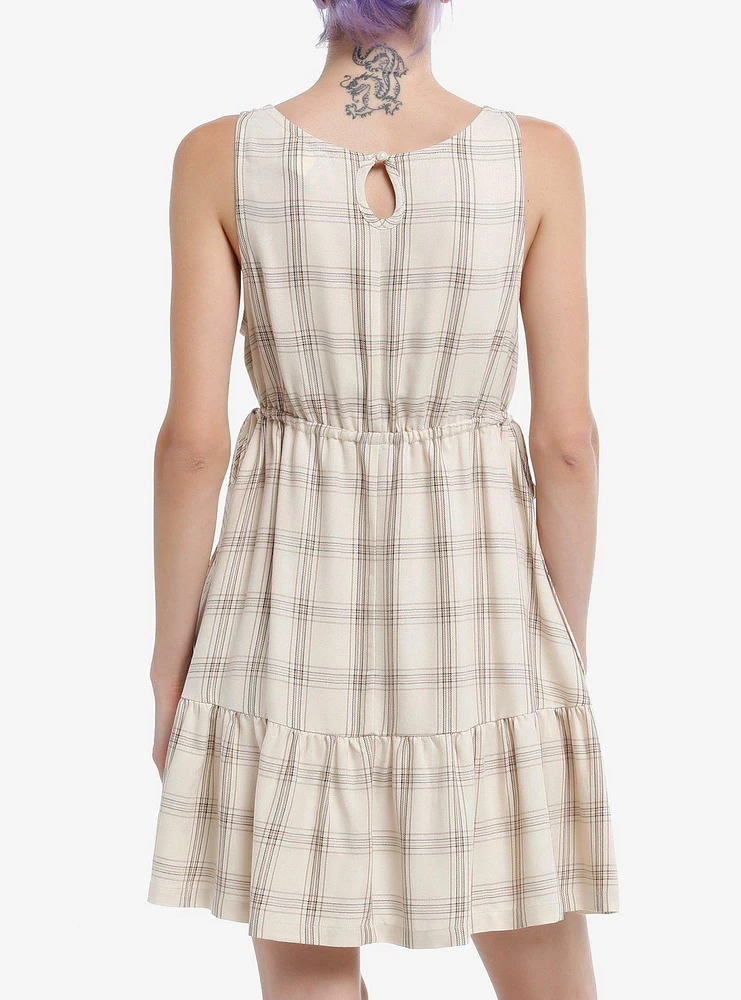 Thorn & Fable Cream Brown Plaid Tank Dress