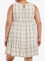 Thorn & Fable Cream Brown Plaid Tank Dress Plus