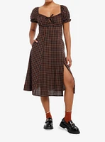 Thorn & Fable Brown Black Checkered Empire Waist Midi Dress