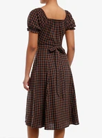 Thorn & Fable Brown Black Checkered Empire Waist Midi Dress