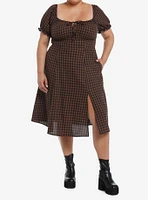 Thorn & Fable Brown Black Checkered Empire Waist Midi Dress Plus