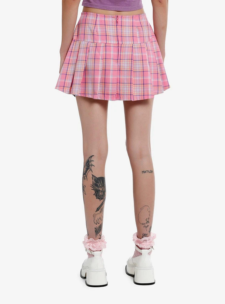 Sweet Society Pink & Purple Plaid Chain Pleated Skirt