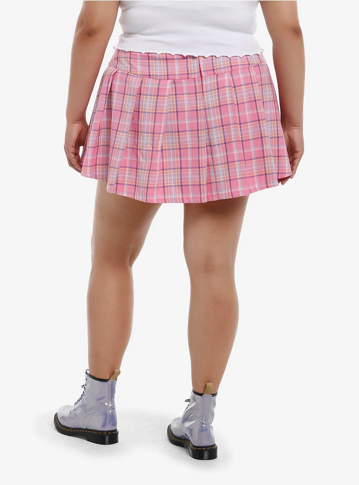 Sweet Society Pink & Purple Plaid Chain Pleated Skirt Plus