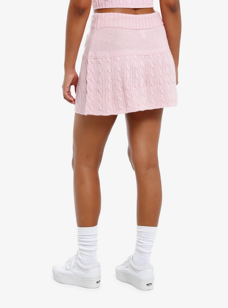 Sweet Society Pastel Pink Cable Knit Heart Mini Skirt