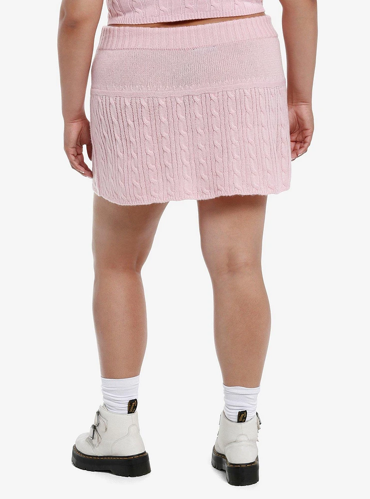 Sweet Society Pastel Pink Cable Knit Heart Mini Skirt Plus