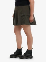 Thorn & Fable Army Green Cargo Pocket Pleated Skirt Plus