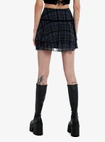 Social Collision Black & Blue Grey Plaid Tiered Skirt