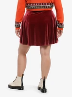 Thorn & Fable Burgundy Velvet Lace-Up Skater Skirt Plus