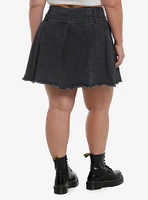 Social Collision Grey Frayed Star Pleated Denim Skirt Plus