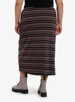 Thorn & Fable Maroon Brown Black Stripe Knit Midi Skirt