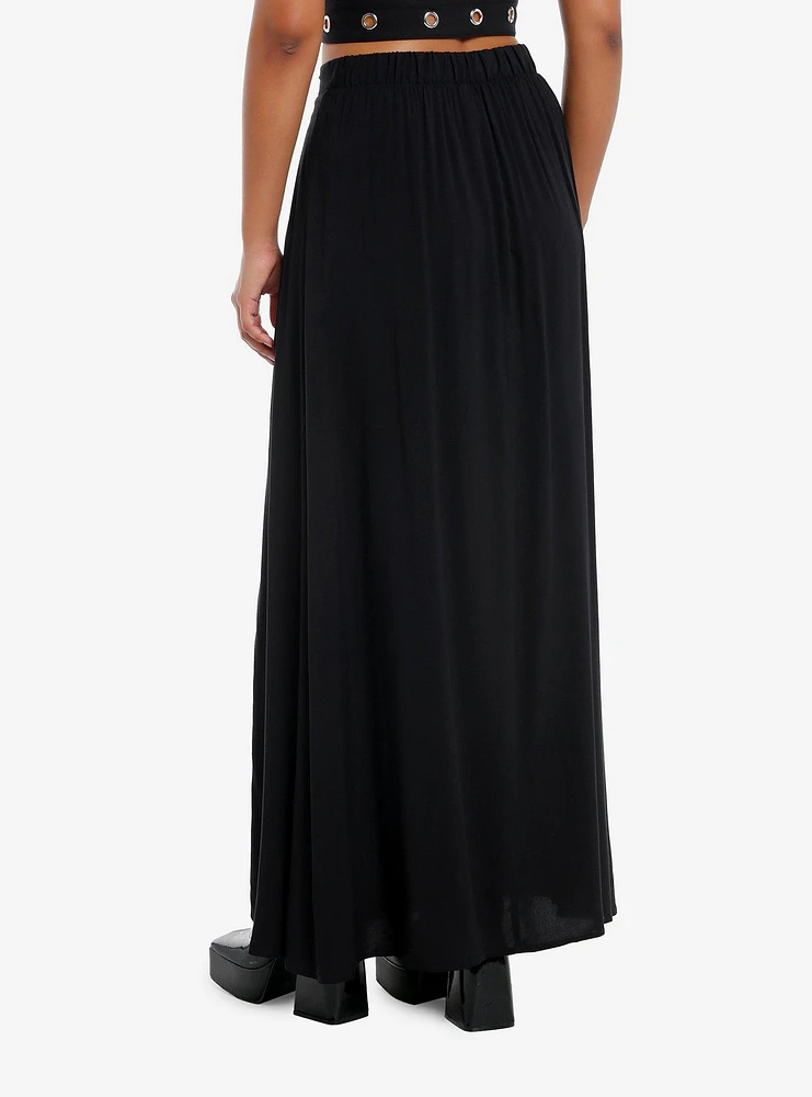 Cosmic Aura Black Grommet Tape Maxi Skirt