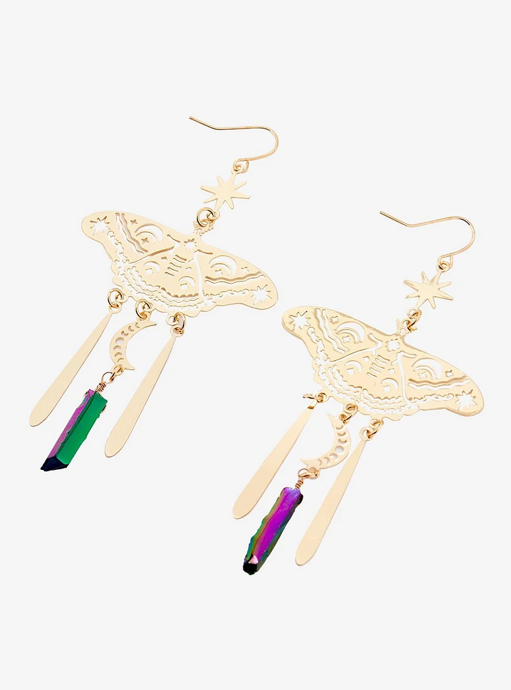 Cosmic Aura Moth Crystal Drop Earrings