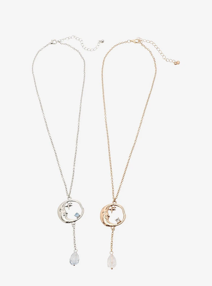 Cosmic Aura Moon Gem Drop Best Friend Necklace Set