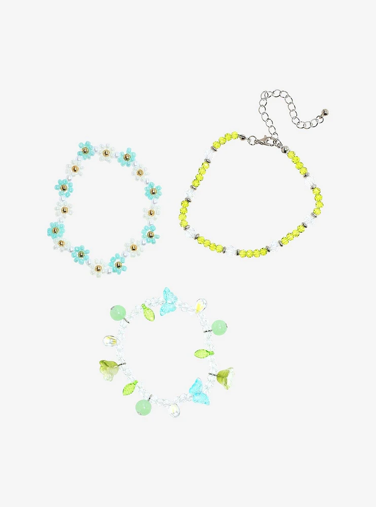 Thorn & Fable Blue Flower Butterfly Bead Bracelet Set