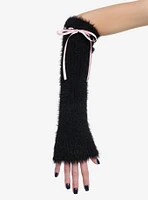 Black & Pink Bow Fuzzy Arm Warmers