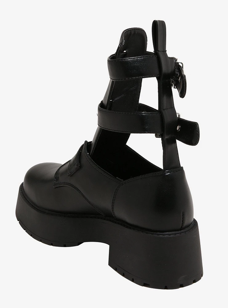 Raid London Black Strappy Buckle Cutout Boots