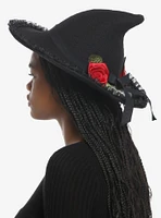 Black Rose Pearl Bow Lace Witch Hat