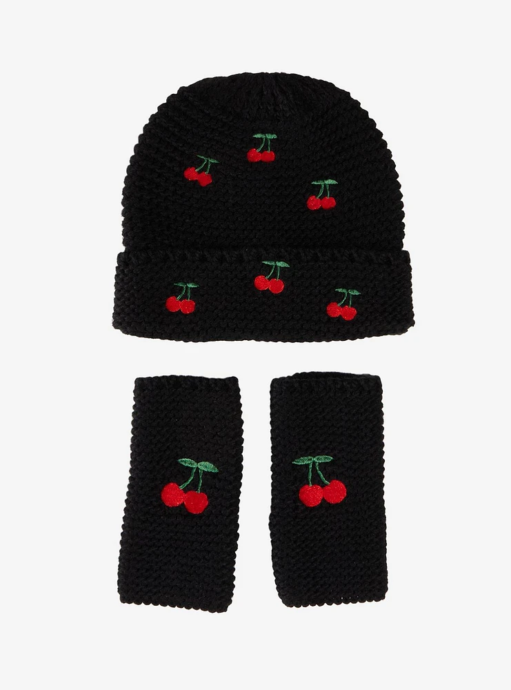 Cherry Knit Fingerless Gloves