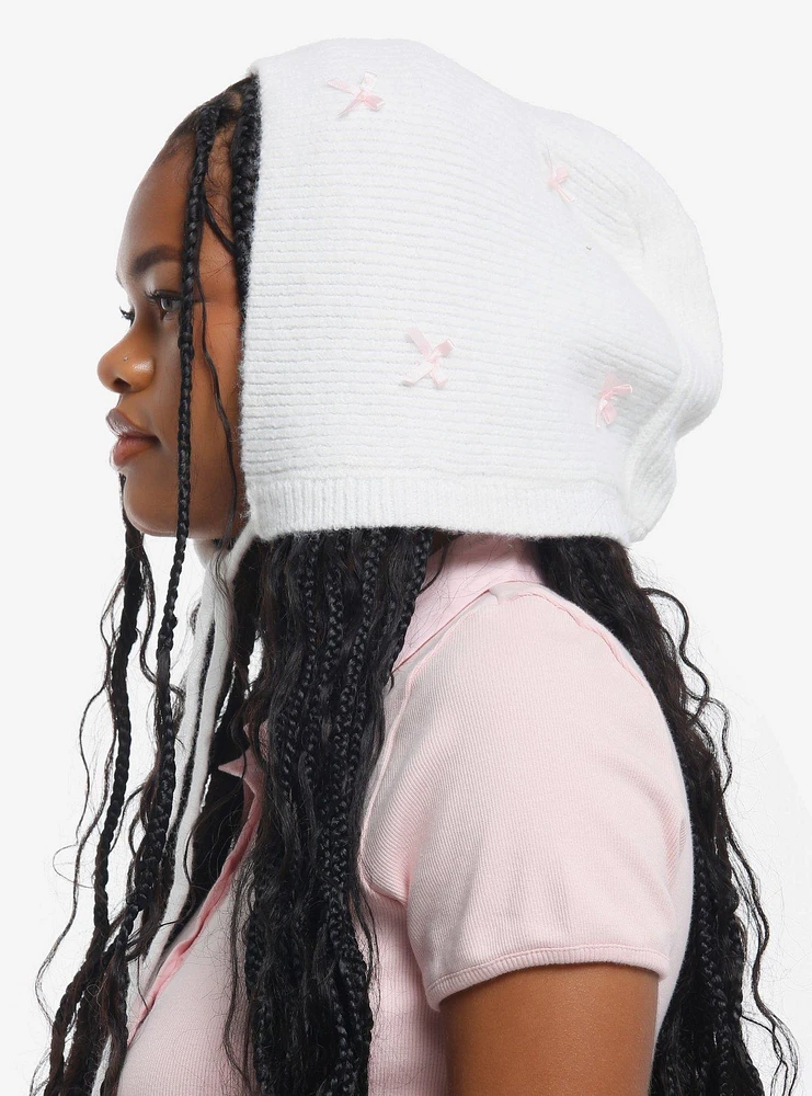 Cream & Pink Bow Knit Bonnet