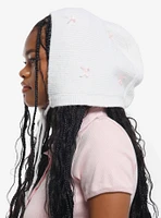 Cream & Pink Bow Knit Bonnet