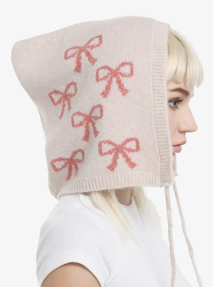 Ivory & Pink Ribbon Knit Bonnet