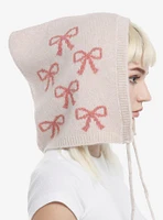 Ivory & Pink Ribbon Knit Bonnet