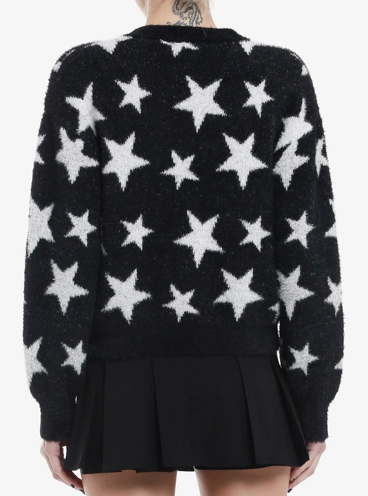 Black & White Star Fuzzy Girls Cardigan