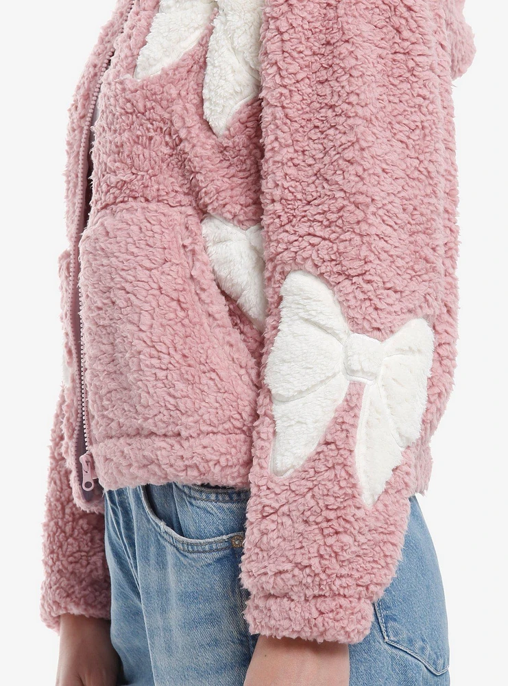 Pink & White Bow Sherpa Girls Hoodie