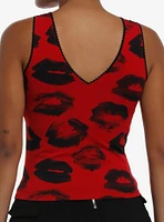 Social Collision Red & Black Lips Girls Tank Top