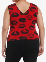 Social Collision Red & Black Lips Girls Tank Top Plus