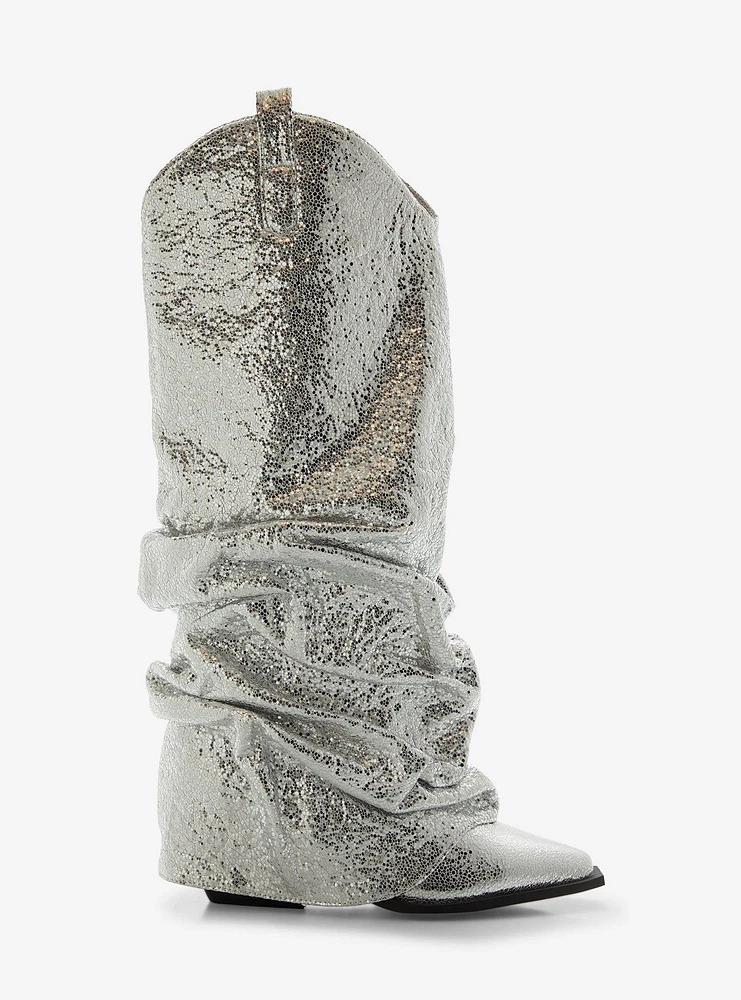 Azalea Wang Shawnee Silver Fold Over Wedge Boots